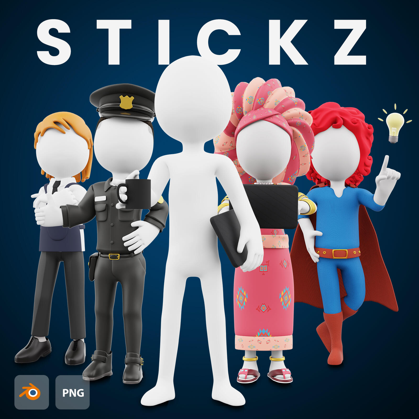 STICKZ - 3D stick figures 2 Billion combinations of 3D stick figures at your fingerprint. Easy to use, easy to customize in Blender.